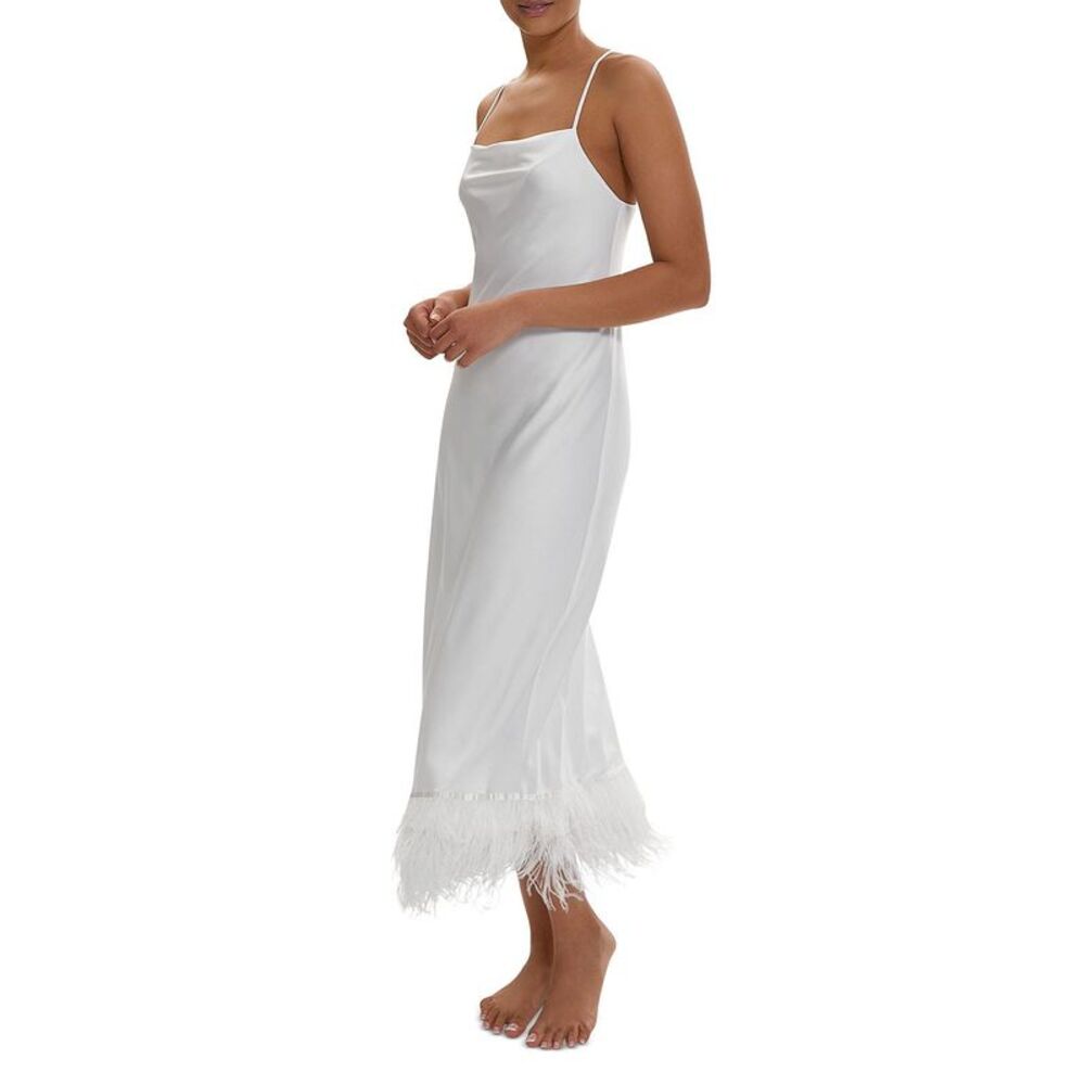Rya Collection Womens Swan Feather Trim Gown Large Ivory - NWT $198